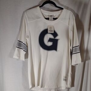 NWT PINK Collegiate White & Navy 3/4 Sleeve Semi Distressed Tee - Size M